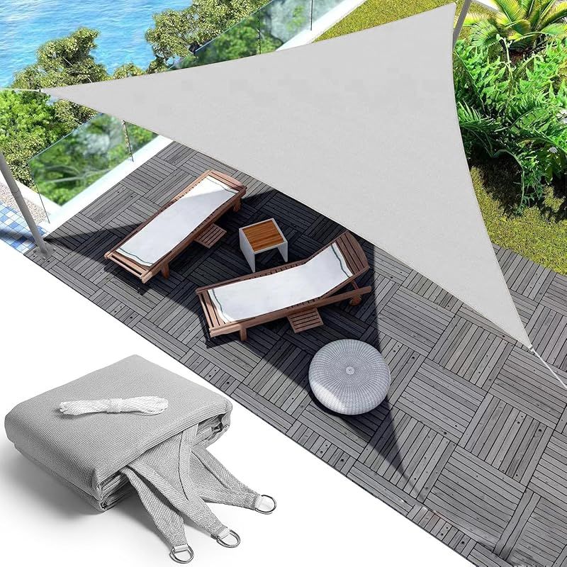 JIANLEI 日除けシェード 屋外 グレー 遮光ネット 三角形3M*3M*3M 花壇 日よけ 植物 シェード 庭 廊下 ベランダ 園芸 サンシェード 簡単設置 四隅にはD型メタルバックルが付属 0