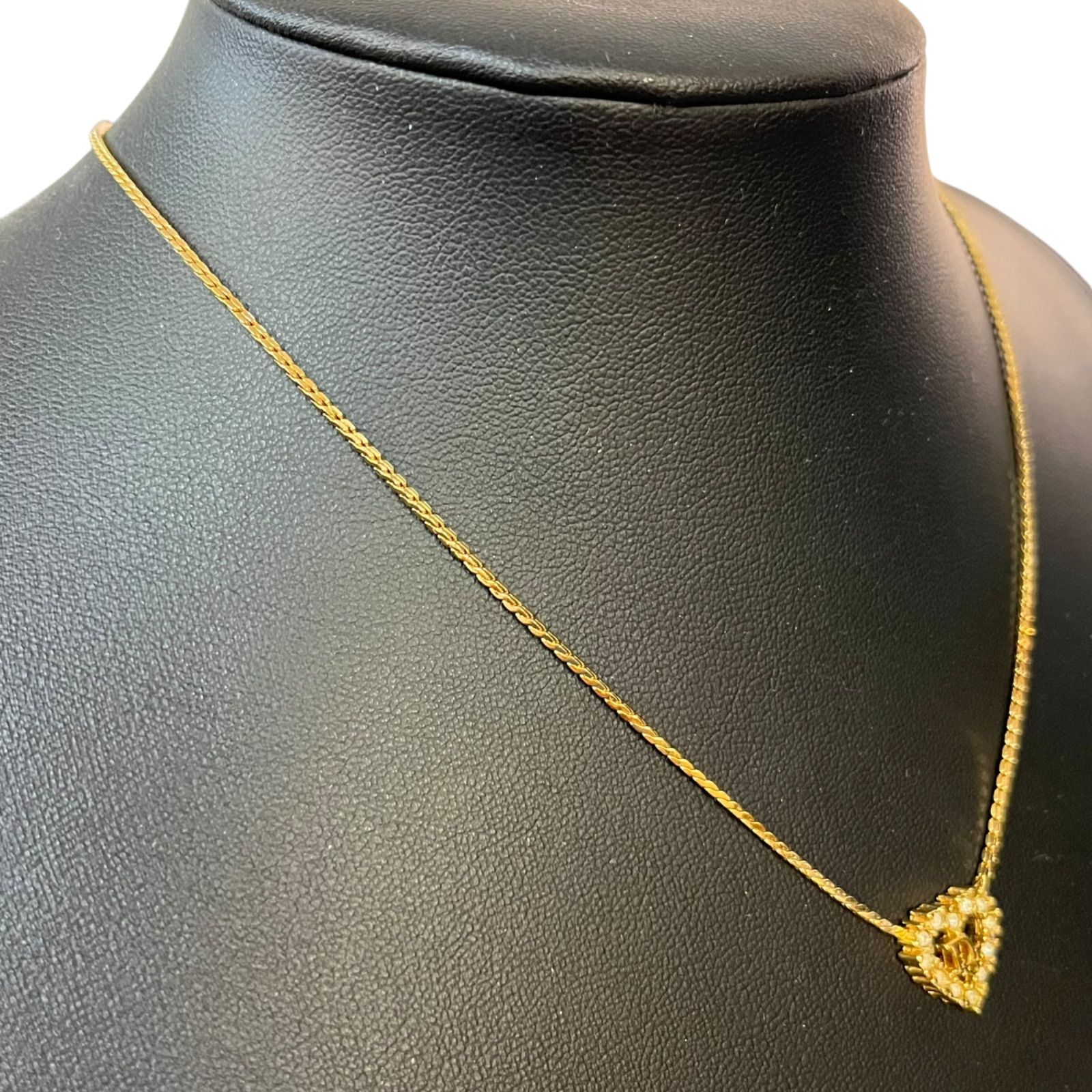 【美品】Dior　ディオール　ロング ネックレス　ゴールド　ラインストーン　CD 管32244】Christian Dior ディオール ネックレス ハートモチーフ