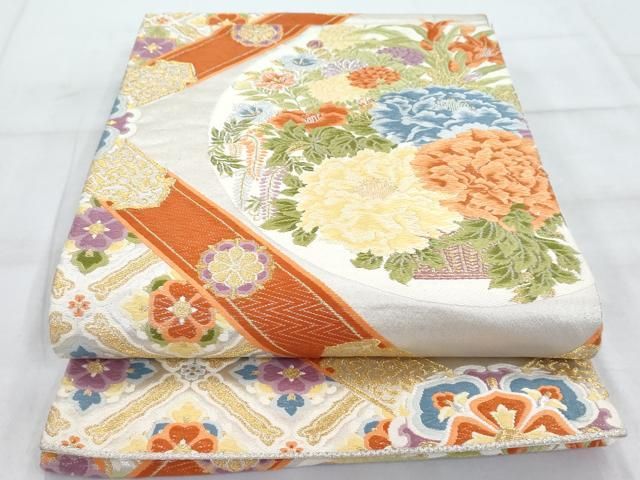 平和屋着物◎六通柄袋帯 唐織 吉祥花文 金糸 正絹 逸品