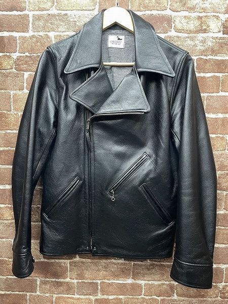 美品 GANGSTERVILLE ギャングスタービル ダブル ライダース レザー ジャケット COW HIDE カウレザー 本革 牛革 BLK  ブラック MOTORCYCLE JACKET バイカー Mサイズ 千鳥格子 - メルカリ