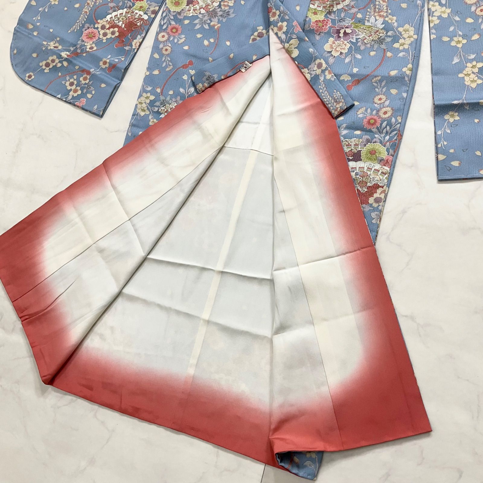 one◆ 同然◆5歳くらい用◆女の子着物◆正絹◆仕付け糸付き◆まるやま◆子供着物◆七五三◆袷◆裄50.5㎝肩丈122.5㎝◆七五三お詣り女の子着物こどものひお正月卒業式十三詣り◆G308