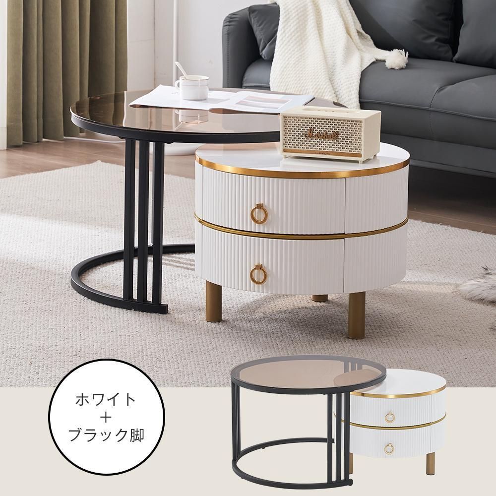 センターテーブル,ローテーブル 茶色ガラス 波紋円型丸型収納付引出