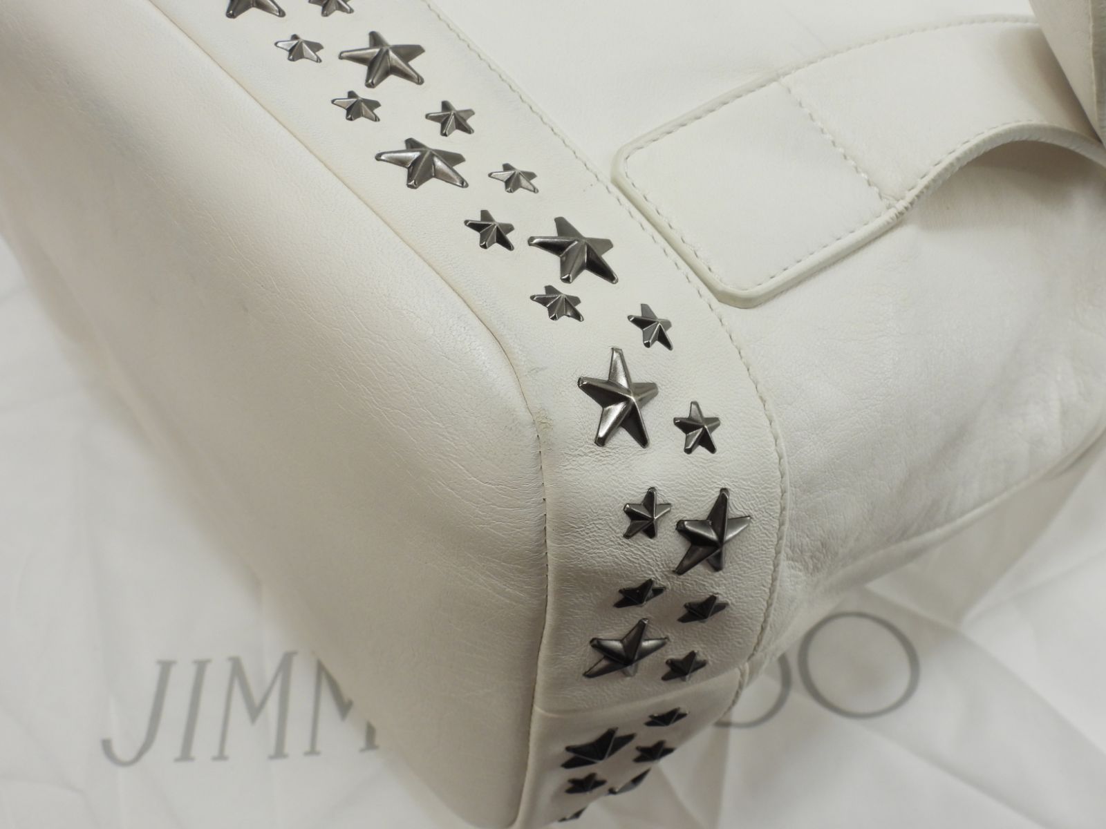 ジミーチュウ フィッツロイ 星スタッズ レザー白 バックパック 