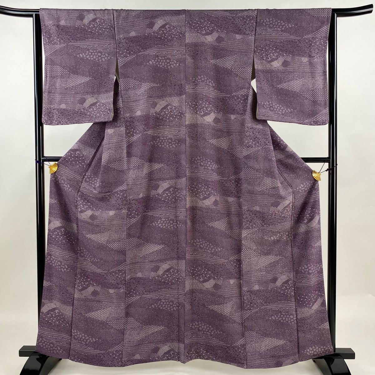 江戸小紋 身丈161.5cm 裄丈64.5cm M 袷 寄せ柄 亀甲 紫 正絹 名品