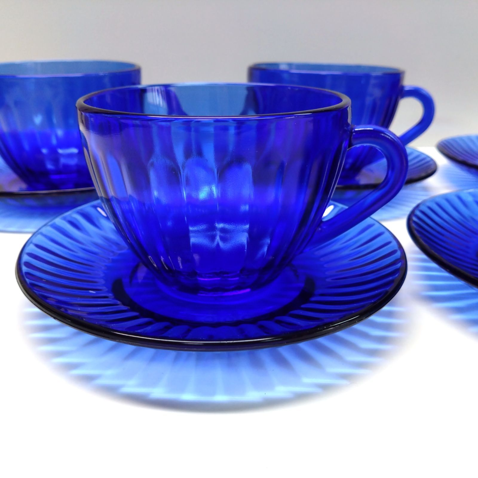 72 corolex ブラジル製 青 ガラス カップ ソーサー 5客 セット レトロ