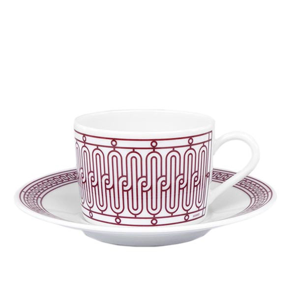 エルメス 食器 HERMES 041016P H DECO ROUGE TEA CUP AND SAUCER Hデコ ティーカップ-ソーサー ペア ROUGE レッド＋ホワイト