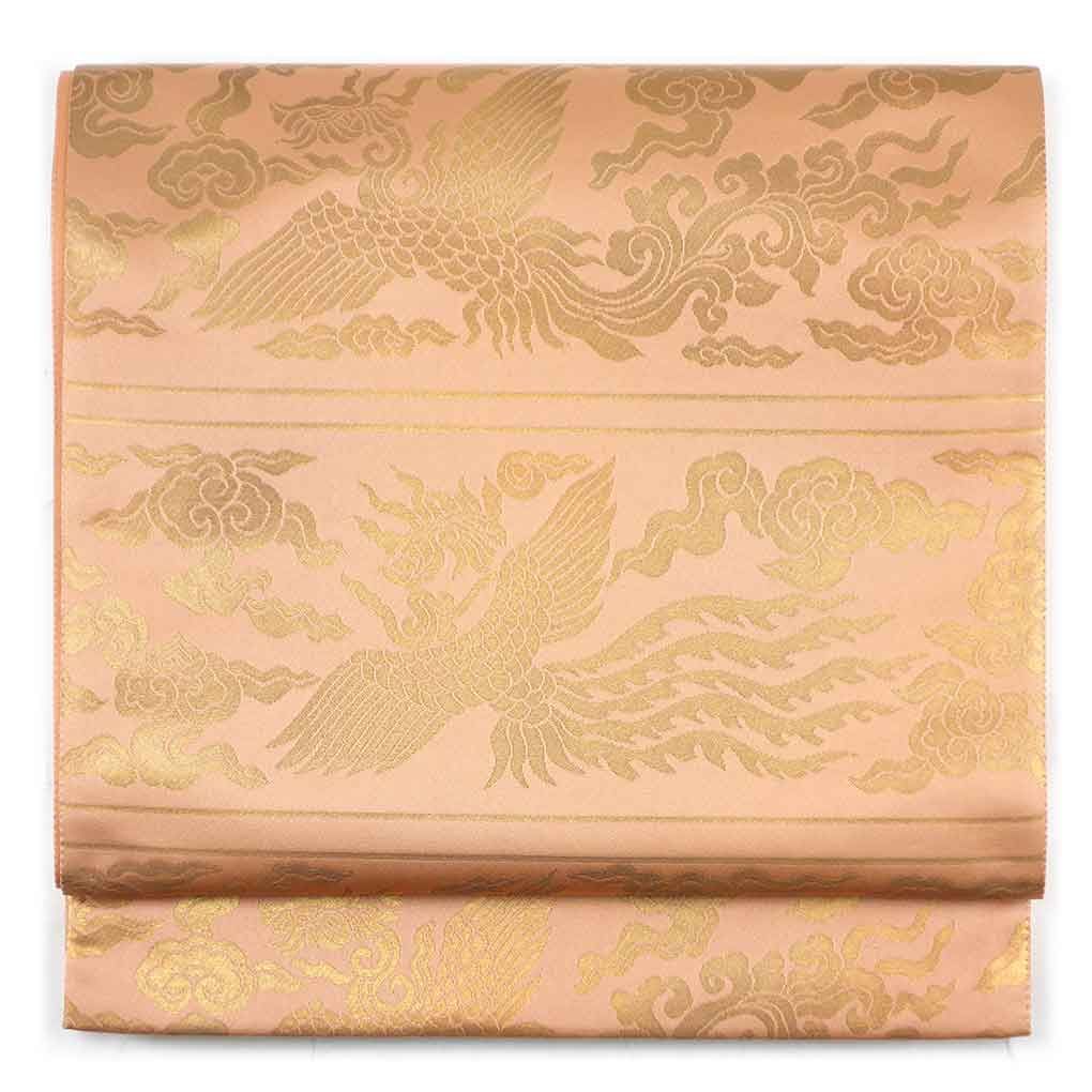 袋帯 幅30.5cm 長さ450cm レディース 鳳凰 秋冬春用 正絹 シルク ブラウン リメイク リユース リサイクル 呉服のきくや