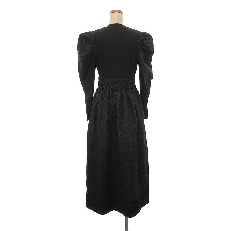 新品】エレンディーク タックベルトF&Fワンピース 異素材MIX 長袖 黒