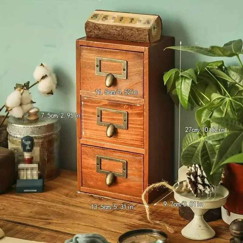 木製　小物収納 3段引き出し ブラウン　アンティーク　ヴィンテージ家具　小物入れ 木製 小物収納 3段引き出し ブラウン アンティーク ヴィンテージ