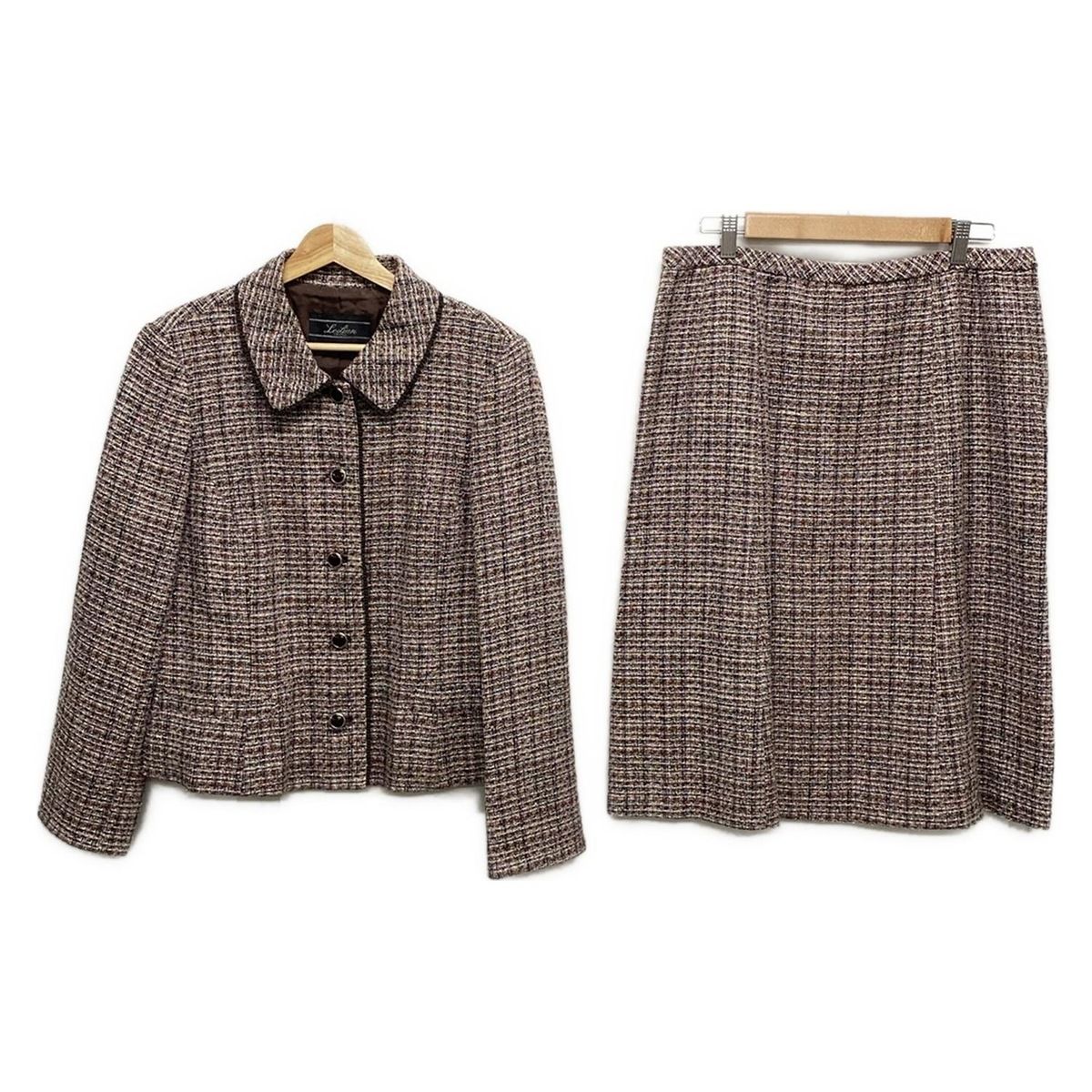 【美品】Leilian レリアン シルク混 ツイード スカートスーツ Leilian(レリアン) スカートスーツ レディース - 白×ベージュ
