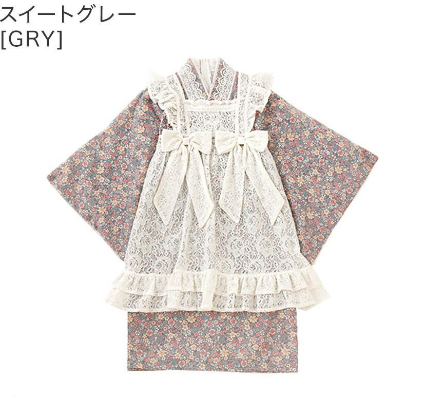 スイートグレー エプロン着物ワンピース 和装 3才 7才 女の子 七五三 TAK キャサリンコテージ