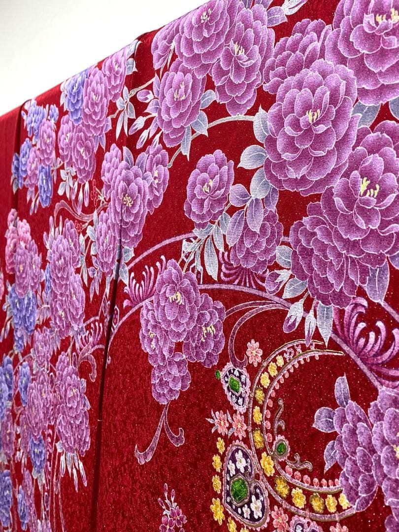 振袖 仮絵羽 舞台衣装 京友禅 銀通し 刺繍 金彩 正絹 未仕立て品 八掛 