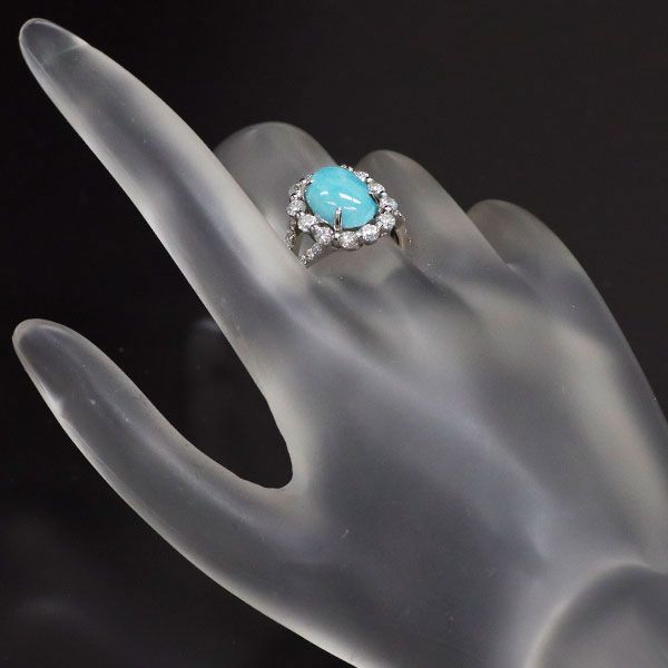 新品 Pt950 カボション パライバトルマリン ダイヤモンド リング 3.557