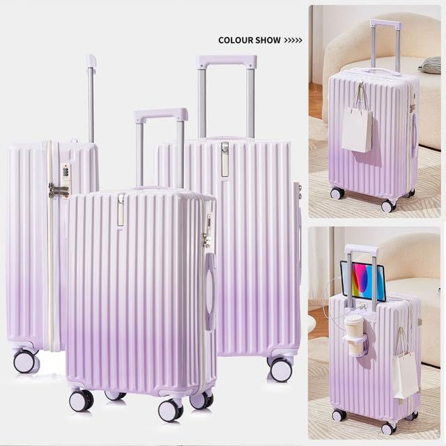 BagRyo キャリーケース スーツケース 機内持ち込み 小型 超軽量 色 360度回転 3段階調整 静音キャスター かわいい USB充電口 側面フック カップボルダー 静音 旅行 ビジネス 出張 お出かけ レディースファション ブルーSサイ