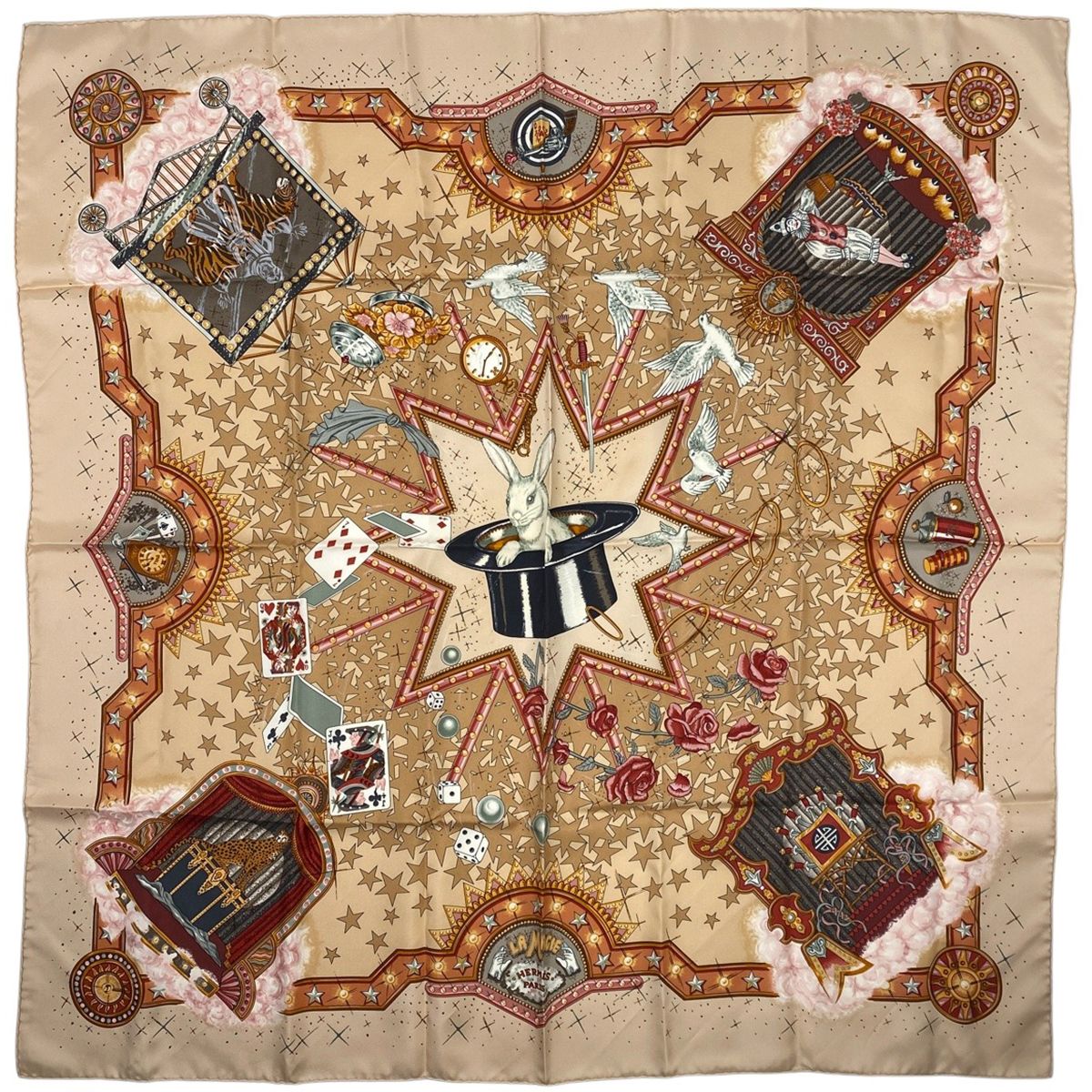 エルメス HERMES カレ 90 LA MAGIE マジック スカーフ シルク ベージュ マルチ レディース