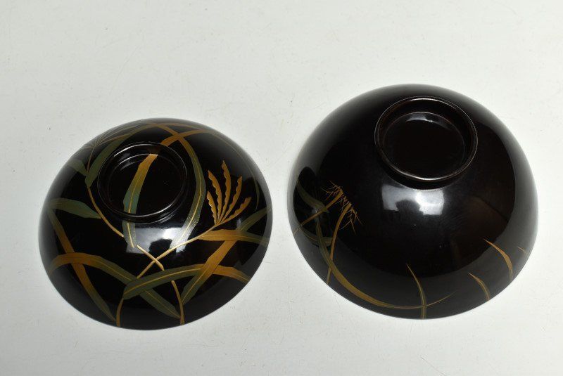 木製内朱塗 蒔絵草花文