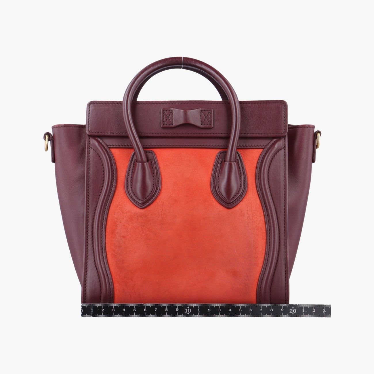 【美品】CELINE セリーヌ ラゲージ マイクロショッパー　レッド✖️ブラウン セリーヌCelineラゲージナノショッパーオレンジ×ワインレッド
