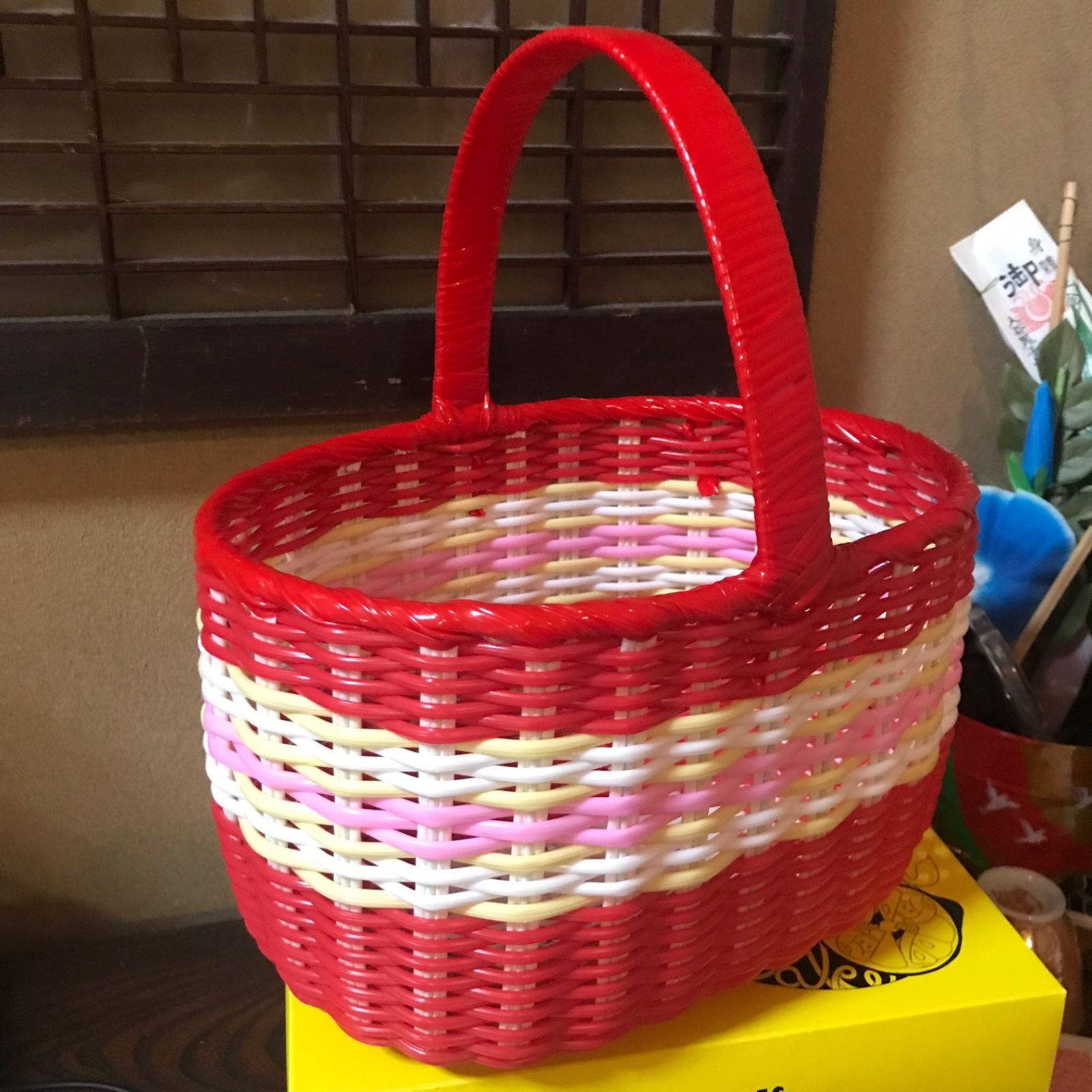 昭和レトロ 買い物カゴ 赤 ビニールカゴ エコバッグ 新品、未使用 - バッグ