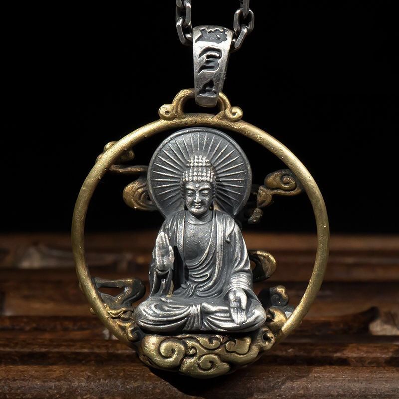 天然和田玉白玉 足金鑲玉 精工雕刻觀音仏像 御守り ネックレス