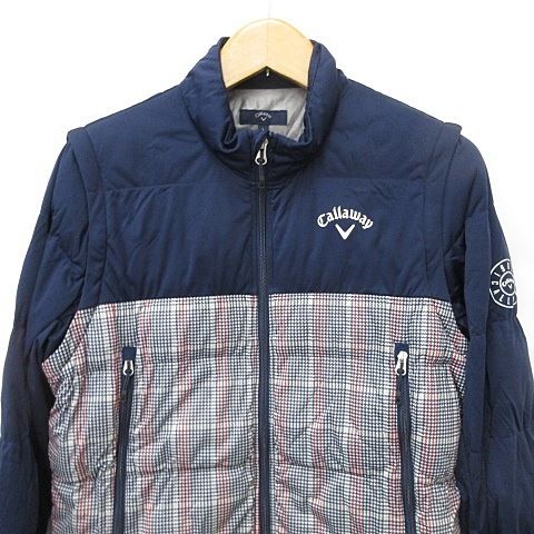品質保証、送料無料! キャロウェイ CALLAWAY ジャケット ベスト ゴルフ スポーツウェア 2WAY 中綿 ロゴ ジップアップ チェック柄 千鳥柄 紺 白 ネイビー ホワイト L