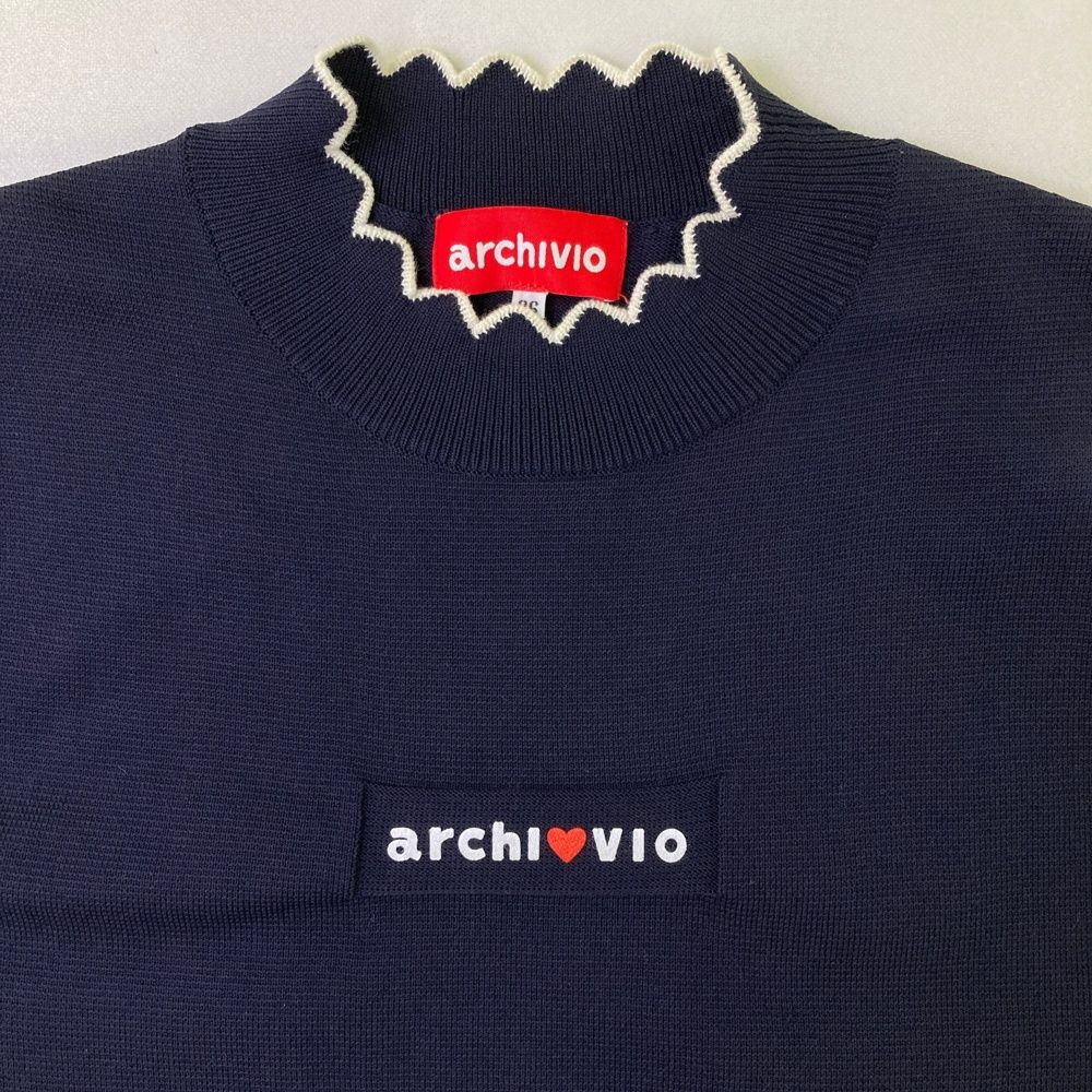 サイズ：36 ARCHIVIO アルチビオ ハイネック ニットベスト ネイビー系