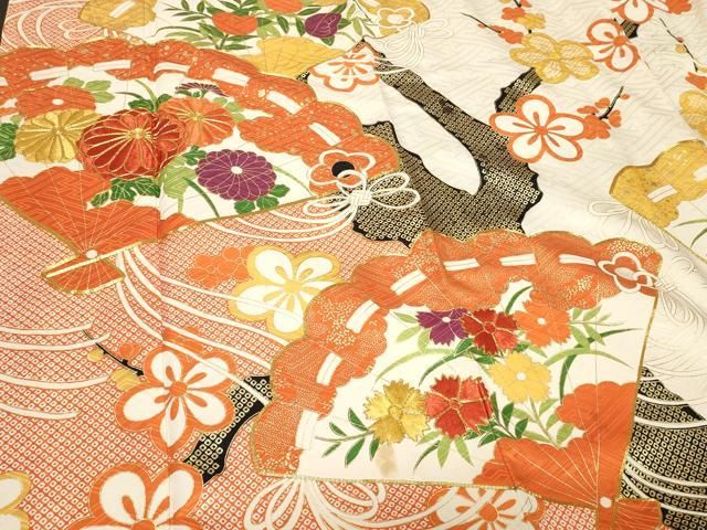 平和屋着物○豪華振袖 駒刺繍 檜扇花文 金彩 正絹 逸品 CAAW3926vf