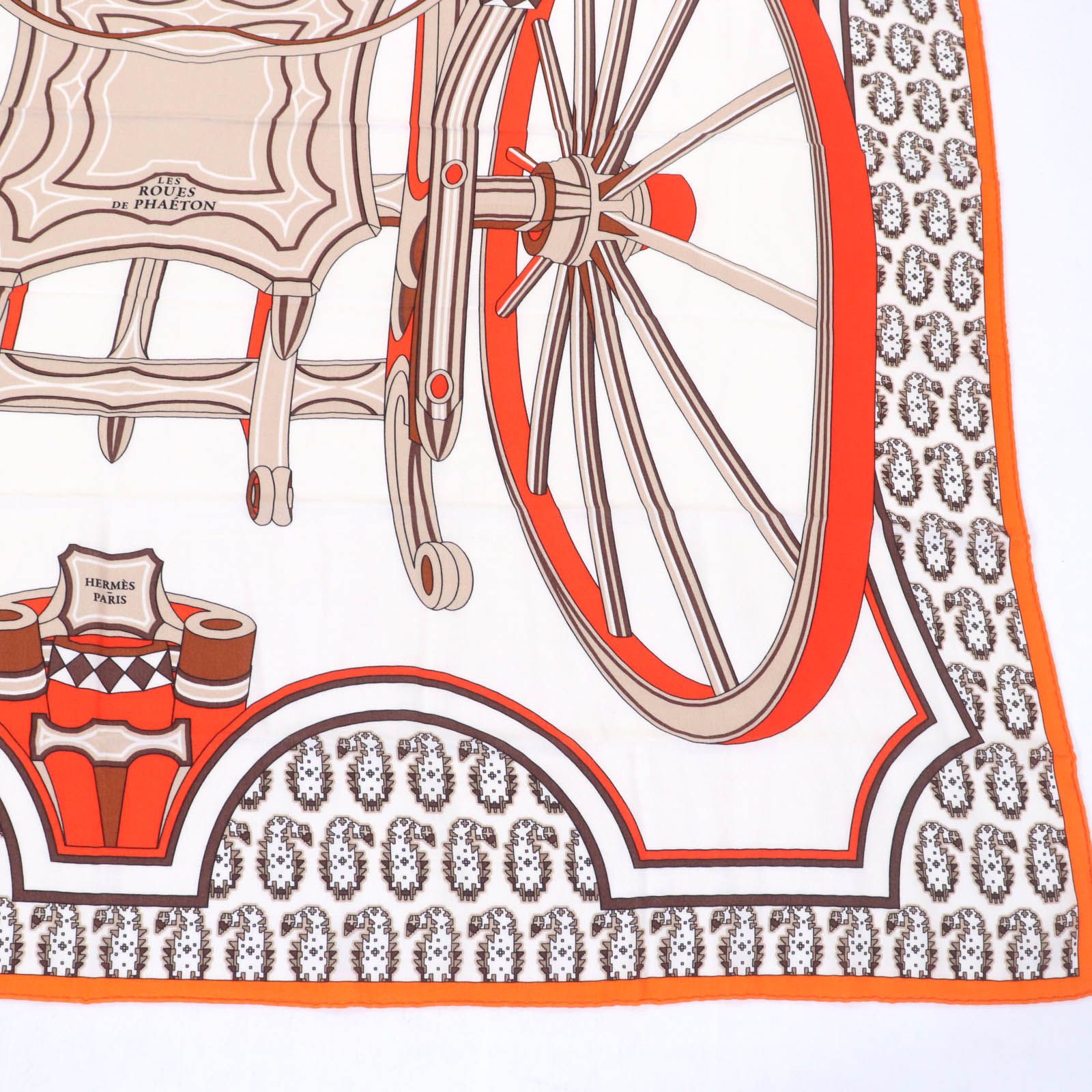 HERMES カシミアシルク カレジェアン 四輪馬車の車輪 ブラン 140