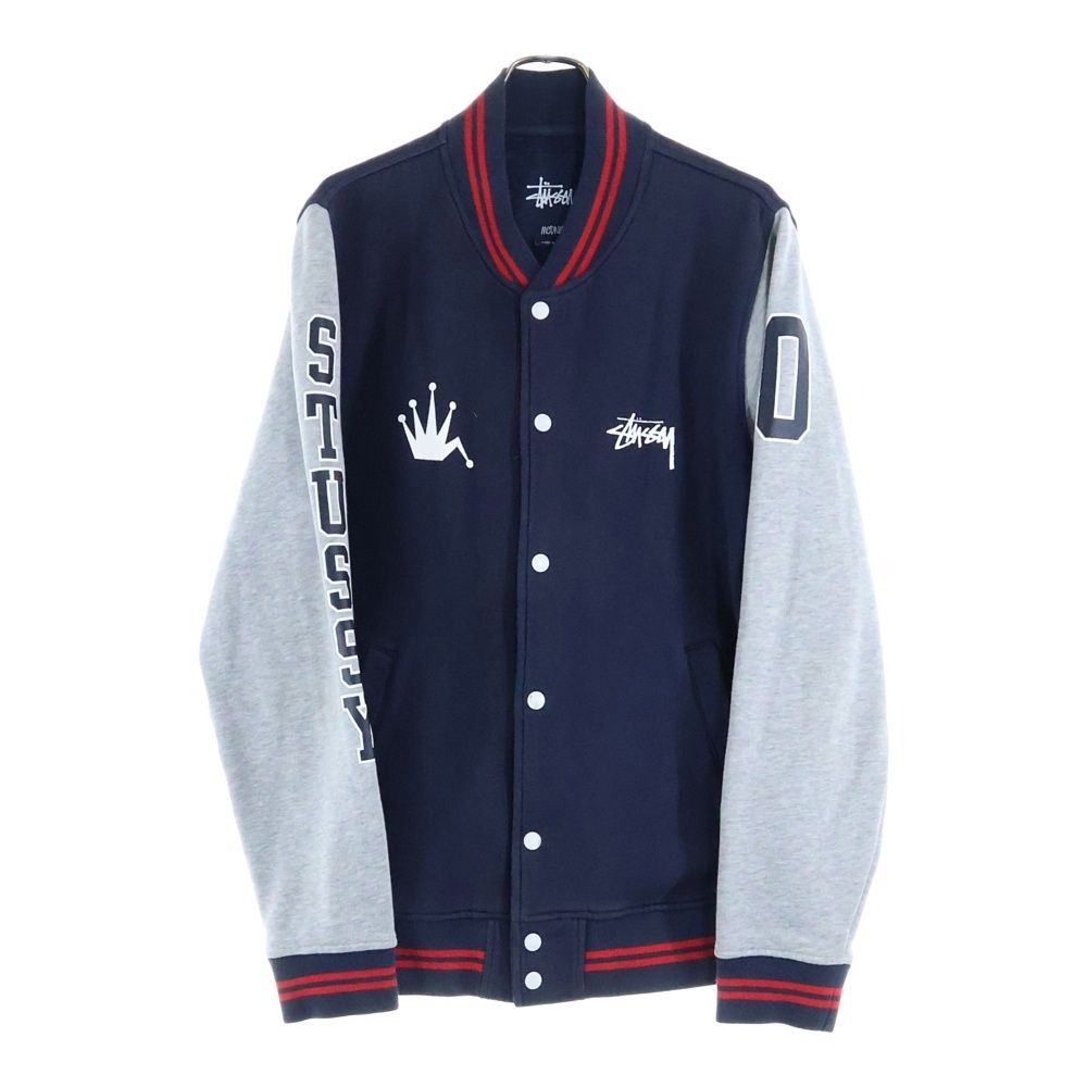 STUSSY ステューシー カレッジデザイン スウェット スタジャン ジャケット ネイビー|グレー