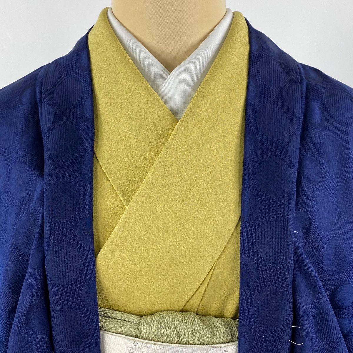 道中着 身丈105cm 裄丈69cm L 和装コート 斜め格子 青緑 正絹 美品  