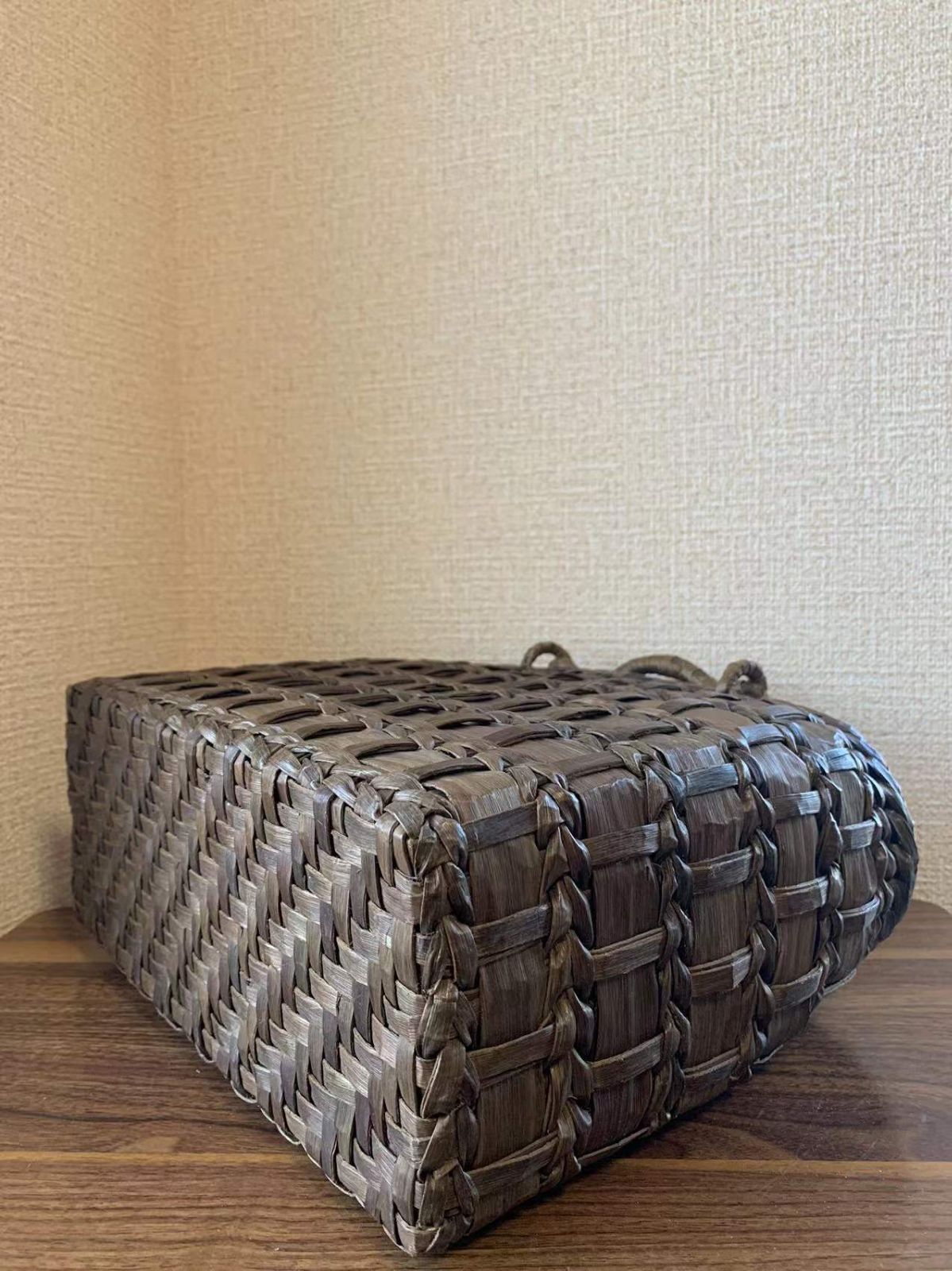 くるみかごバッグ 手作り 胡桃籠バッグ 内布あり 乱れ編み、花編み 内布