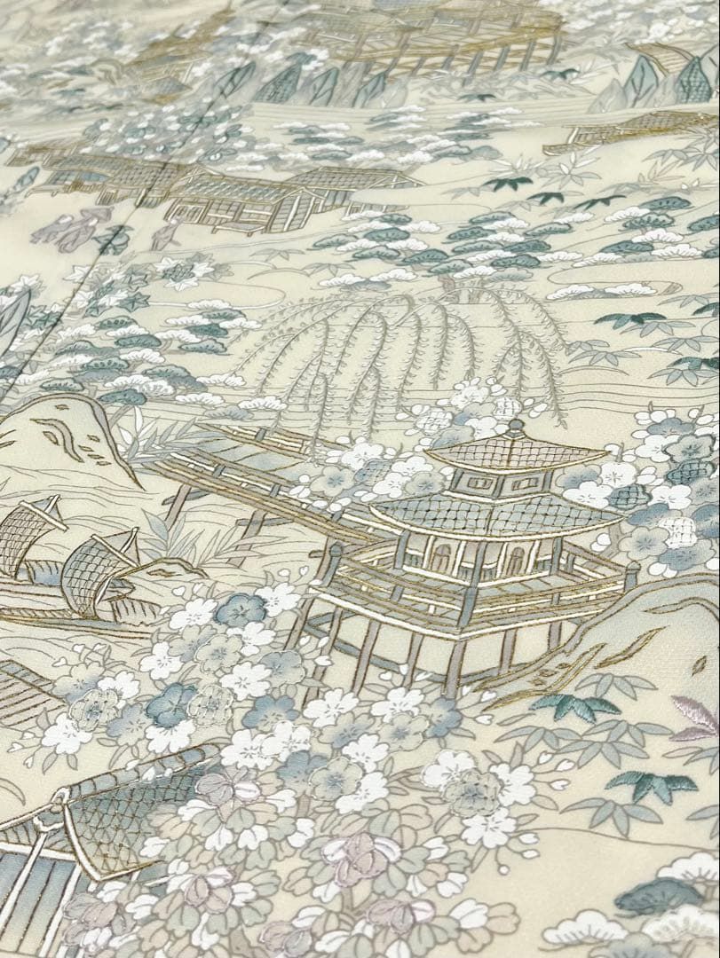 蘇州刺繍 相良刺繍 汕頭刺繍 総柄 訪問着 清水寺 風景 金糸 正絹