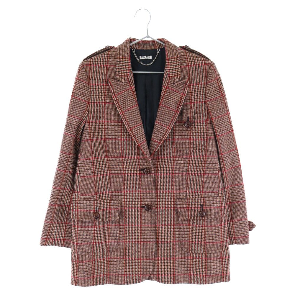 miumiu チェックテーラードジャケット Miu Miu ミュウミュウ チェック シングルジャケット | グレー