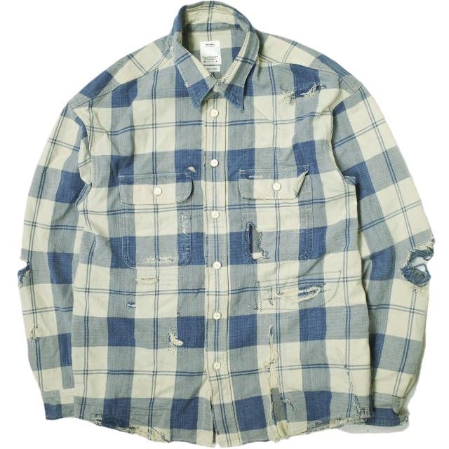 visvim ビズビム 21SS 日本製 LUMBER CHECK L/S CRASH クラッシュ加工チェックシャツ 0121105011007 2  Blue/Ivory 長袖 ランバー トップス g15274