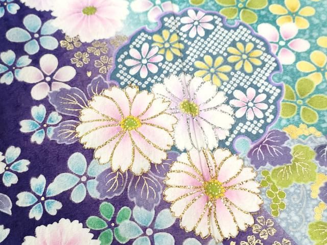 【華やか】⭐️金彩振袖⭐️縮緬⭐️雪輪重ね文様⭐️ 平和屋着物○豪華振袖 雪輪舞花文 暈し染め 金彩 正絹 逸品