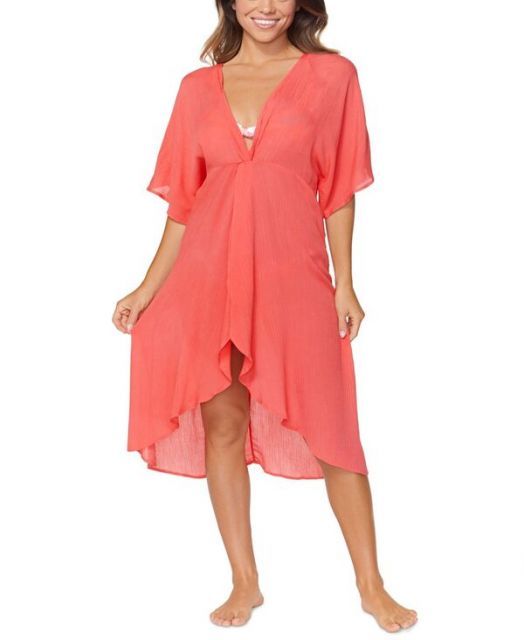 送料無料 ライジンズ レディース ワンピース トップス Juniors Paradise High-Low Dress Cover-Up Coral