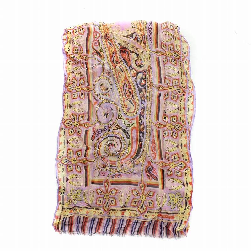 エトロ ETRO 大判スカーフ ストール 絹 シルク 総柄 ロゴ マルチ