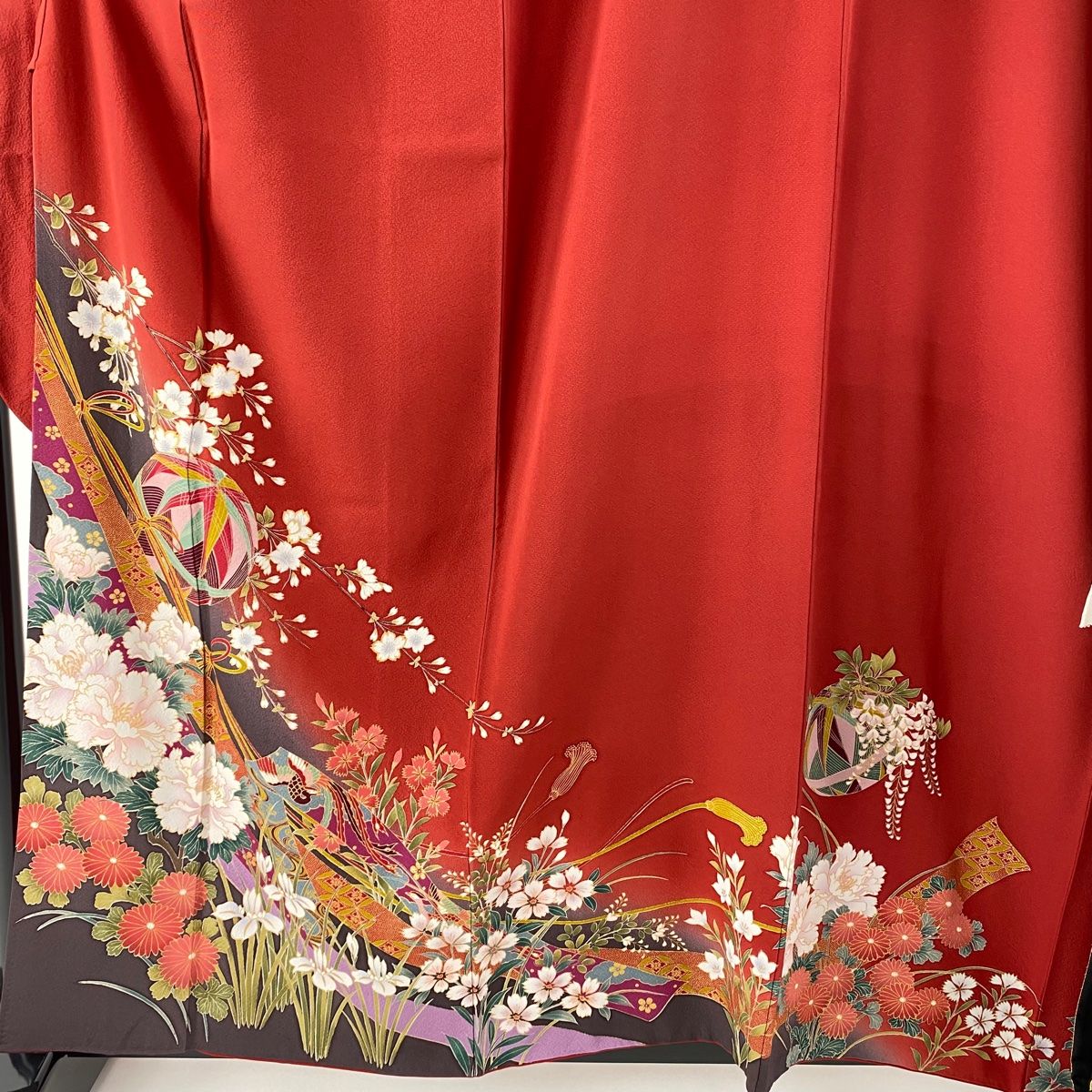 振袖 身丈160.5cm 裄丈68cm L 袷 袋帯フルセット 手鞠 桜 金彩 ぼかし  