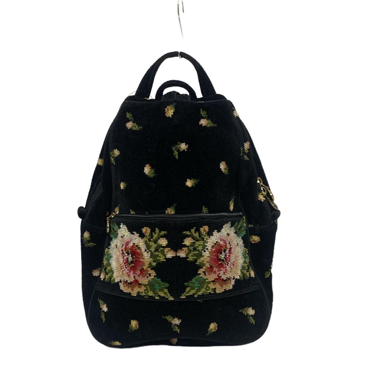 【良品】FEILER フェイラー　リュック　花柄　ナイロン　自立　黒　フック 良品】FEILER フェイラーリュック花柄ナイロン自立黒フック