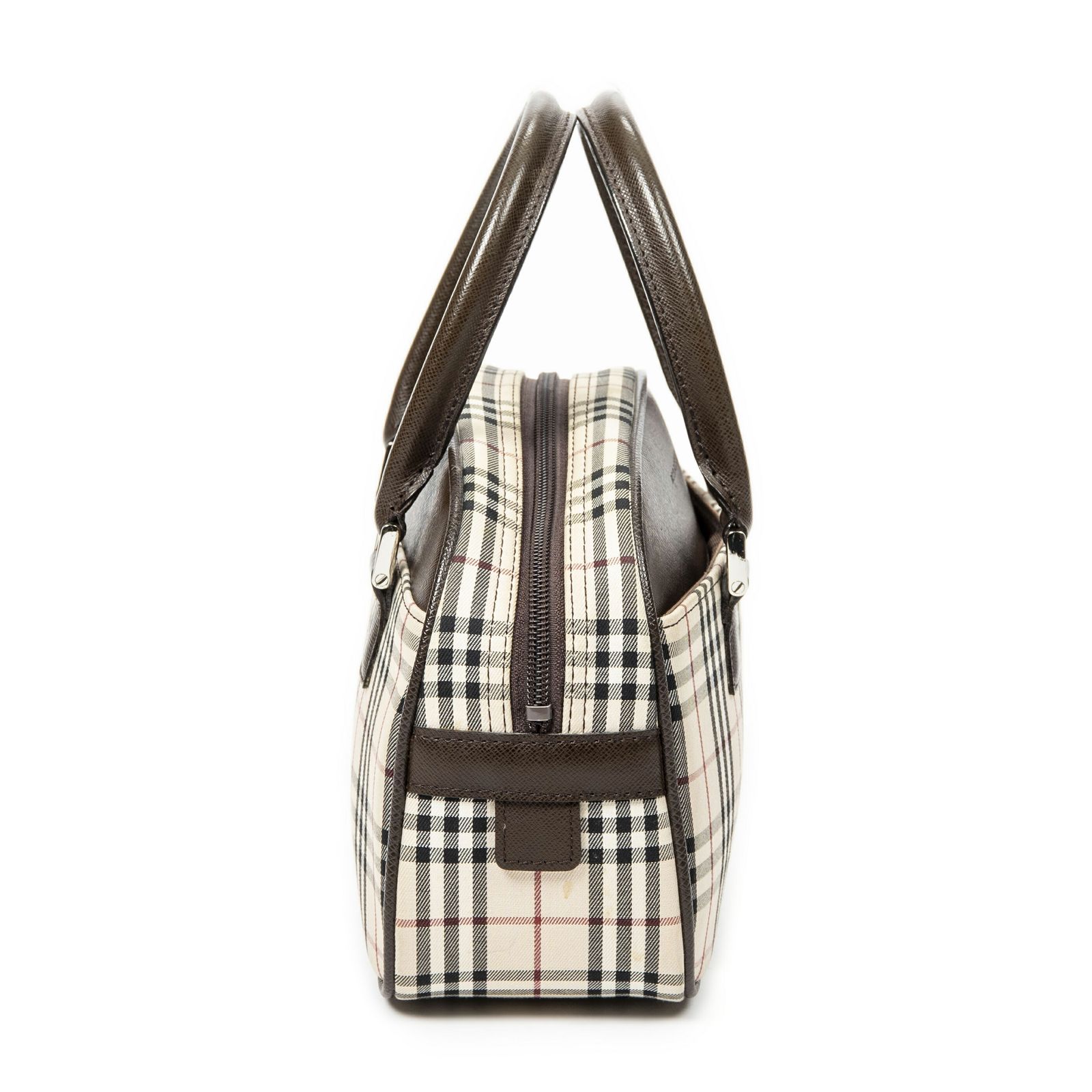 バーバリーミニボストンベージュ ダークブラウンノバチェックキャンバスA
