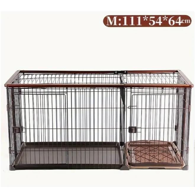 屋根付きドア＆トイレ訓練エリア 大型犬ケージ - 子犬 成犬用二重扉鉄製室内ペットペン 簡単清掃デザイン
