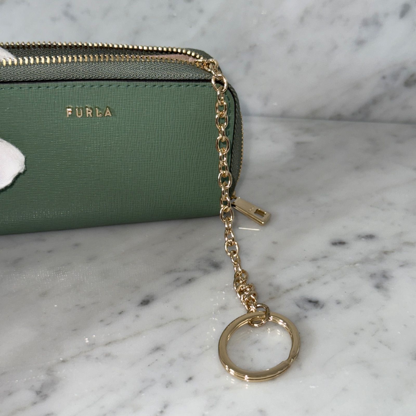 美品 FURLA フルラ コインケース 小銭入れ グリーン 緑 パステルカラー 