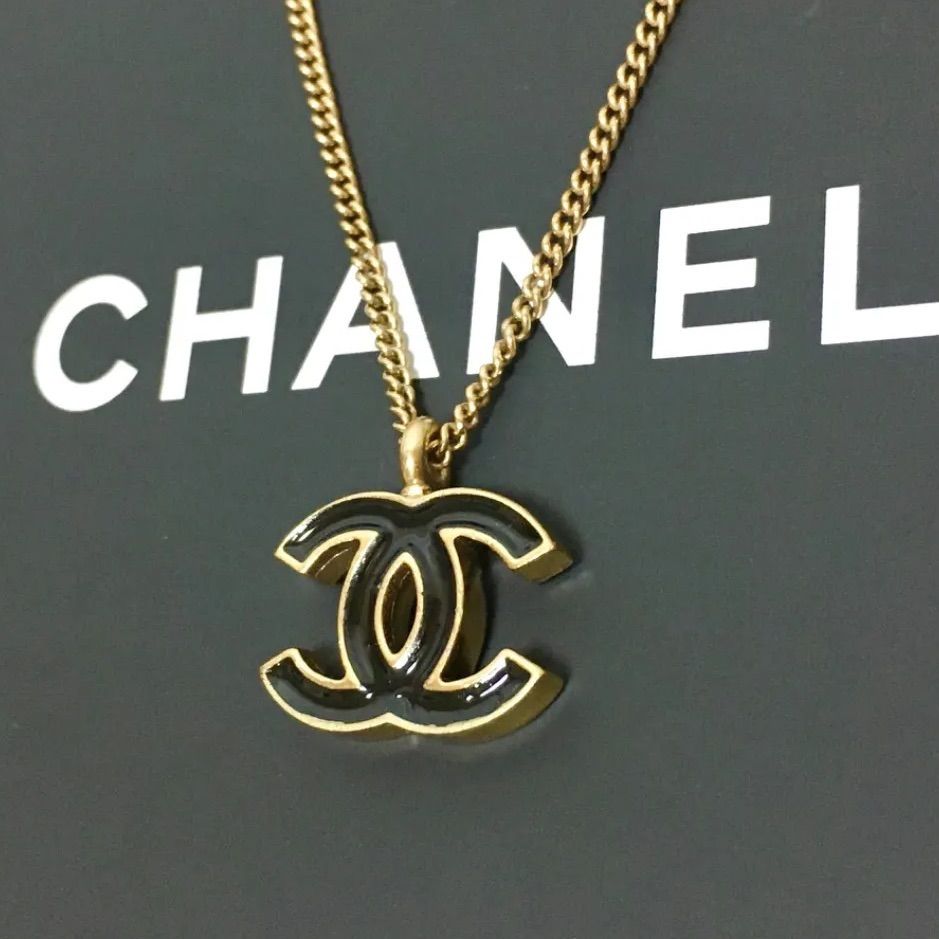 シャネル CHANEL ネックレスゴールド 金 ブラック 黒 ロゴ チェーン