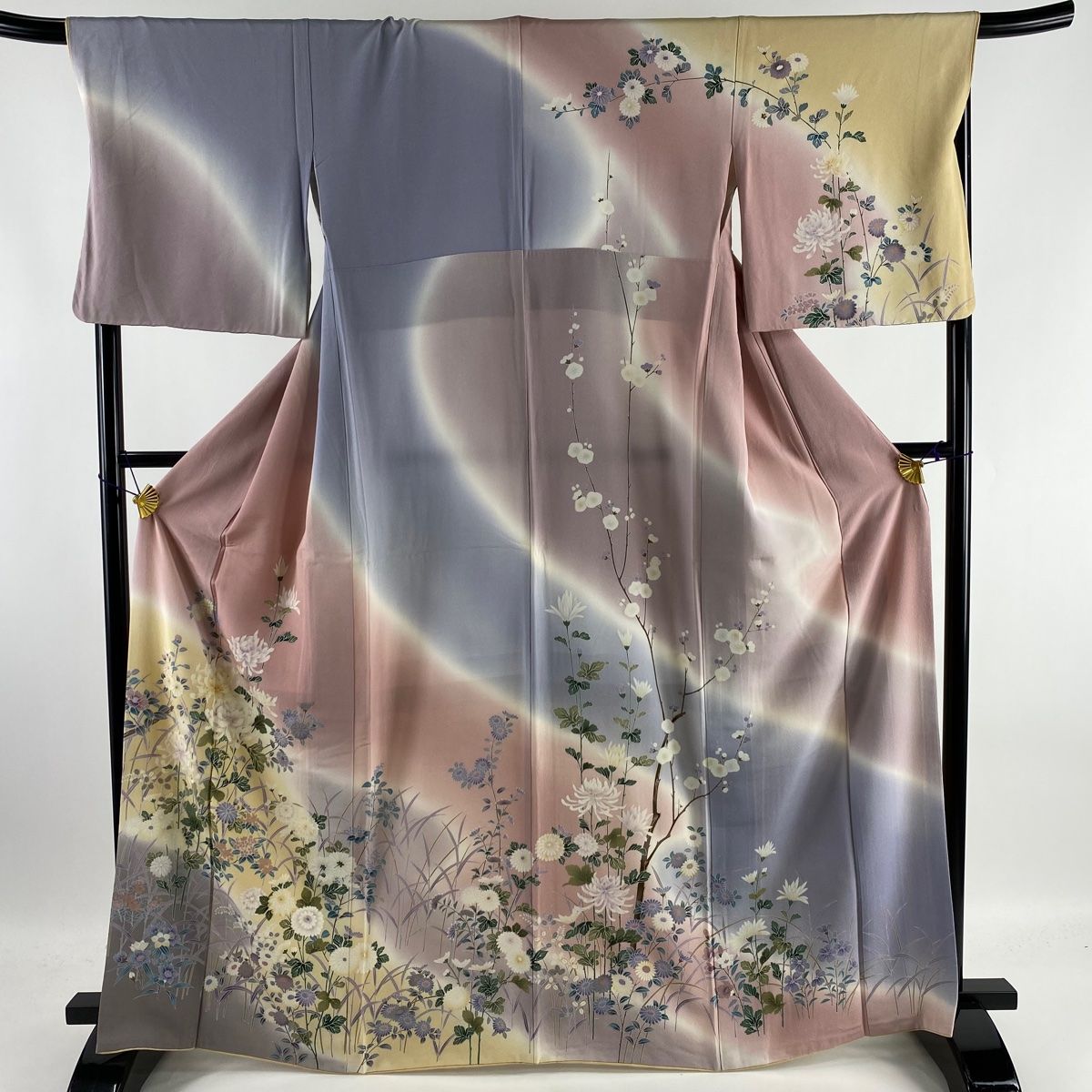 訪問着 名品 菊 椿 金彩 染め分け ピンク 袷 身丈166cm 裄丈68cm L