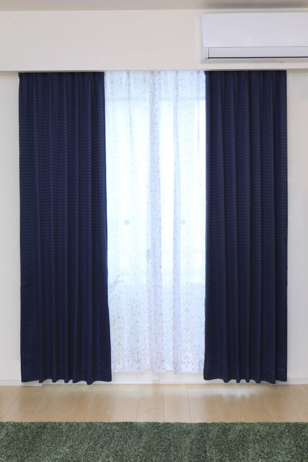 Size:幅100cm×丈200cm_Color:ネイビー アイリスプラザ カーテン ネイビー 丈200cm 4枚組み IPショット 洗える 遮光 UVカット 保温 123