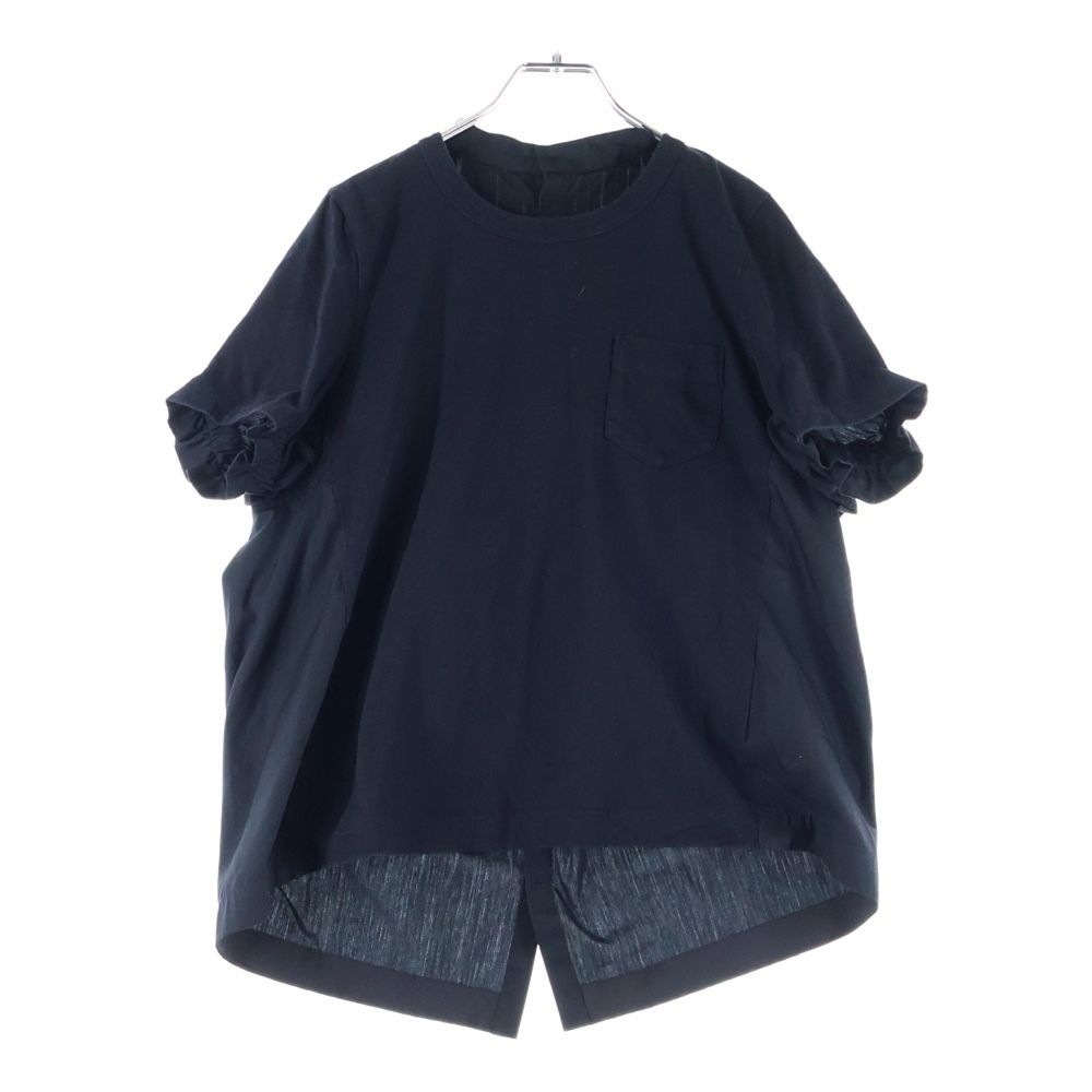 Sacai サカイ ドッキング 胸ポケット バックボタン カットソー 半袖Tシャツ ブラック レディース SCW-022