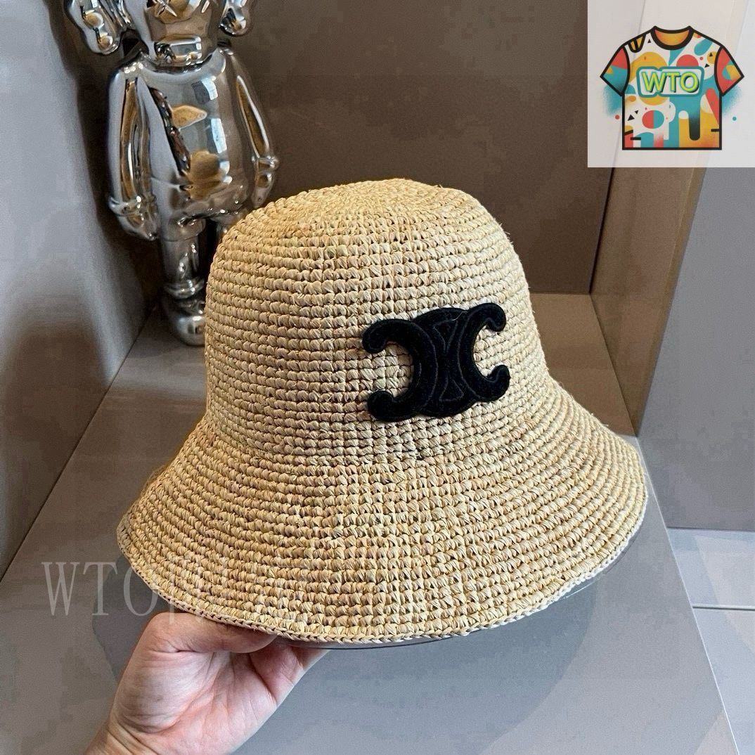 【CELINE】ロゴ ラフィア ラフィアハット CELINE バケットハット 2AUP7517Q ラフィア トリオンフ