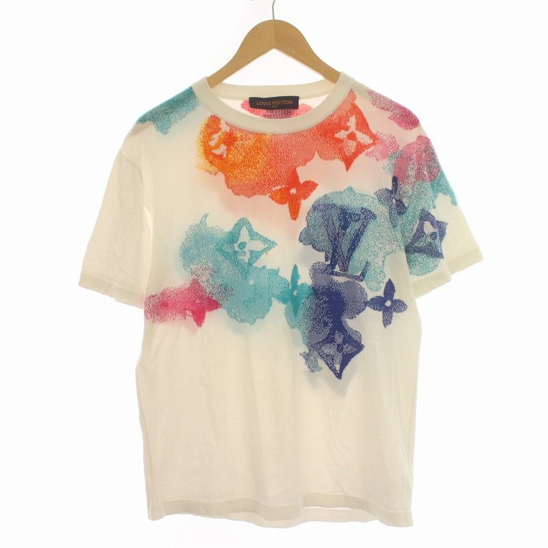 ルイヴィトン LOUIS VUITTON 21SS Water Printing Male Colors T-shirts ウォーターカラー Tシャツ  カットソー 半袖 ロゴ モノグラム クルーネック S 白 マルチカラー RM211V ZLW HLN01W