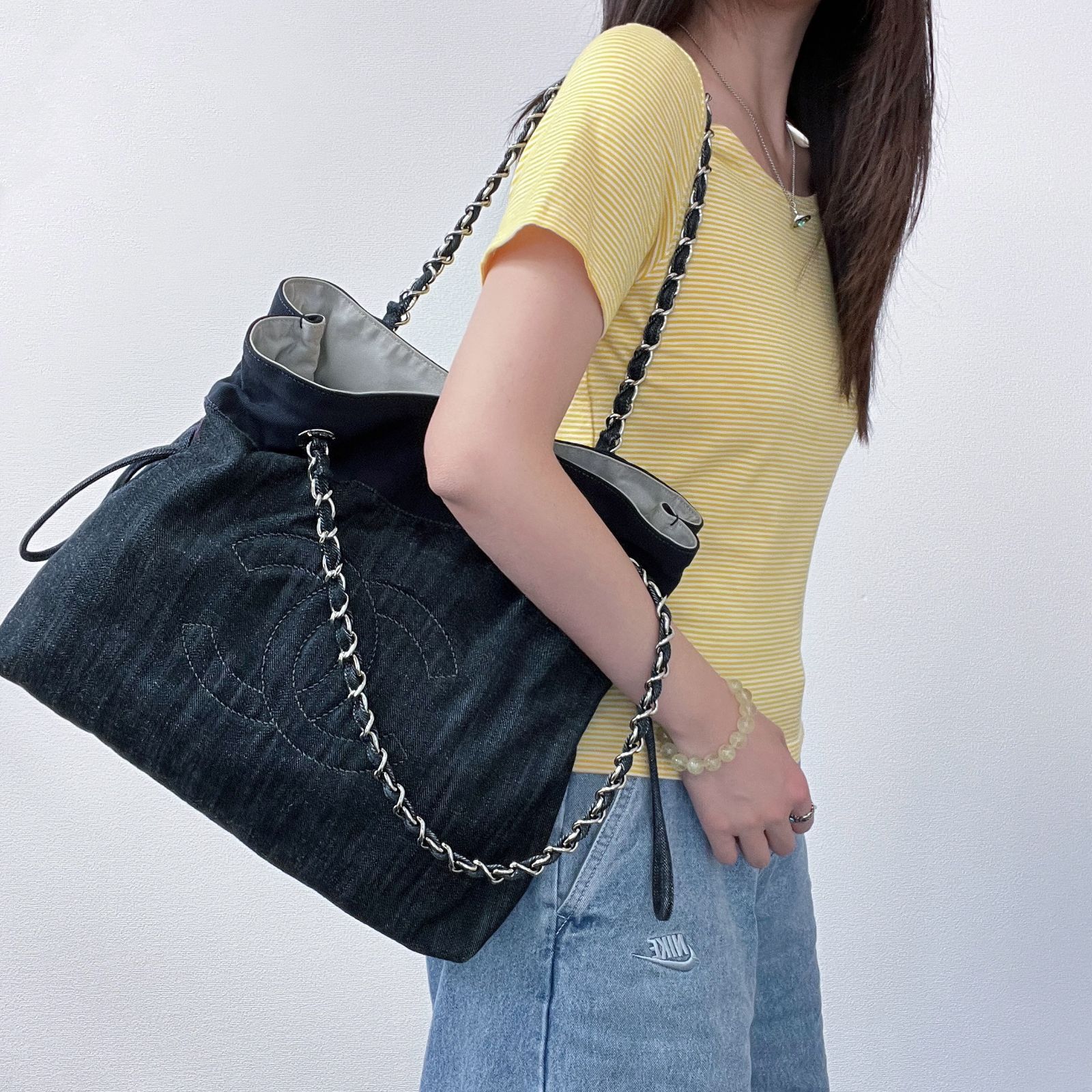 CHANEL オールドシャネル マトラッセ ショルダーバッグ ネイビー CHANEL シャネル マトラッセ チェーンショルダー トートバッグ