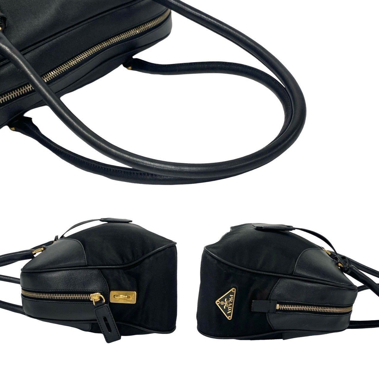 極 美品 PRADA プラダ 三角ロゴ プレート 金具 レザー 本革