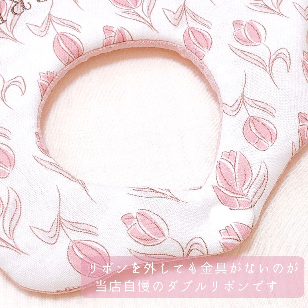 チューリップ柄のダブルリボンスタイ🎀ハンドメイド スタイ